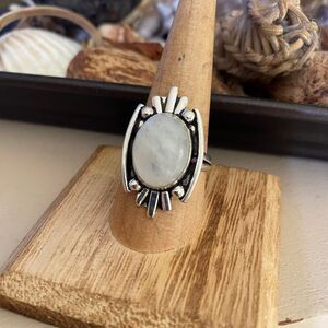 Moonstone Statement Ring Size 9 Sterling Silver Plated